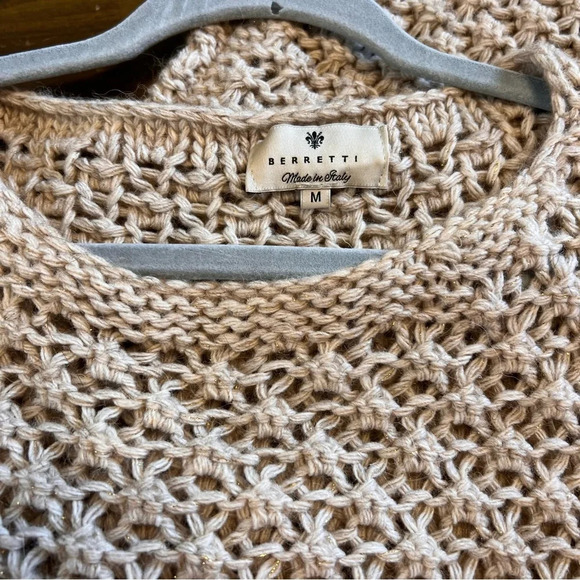 Berretti Cable Knit Chuncky Sweater Tan Cream Metallic Wool Alpaca Layered Gold - Picture 4 of 8